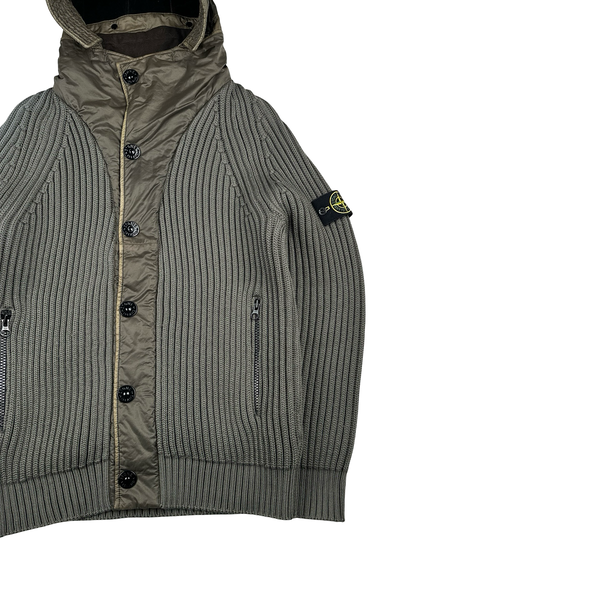 Stone Island 2018 Grey Heavyweight Knit Mussola Gommata Hybrid Buttoned Jumper - Large