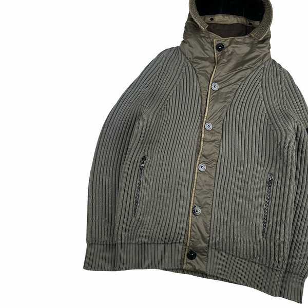 Stone Island 2018 Grey Heavyweight Knit Mussola Gommata Hybrid Buttoned Jumper - Large