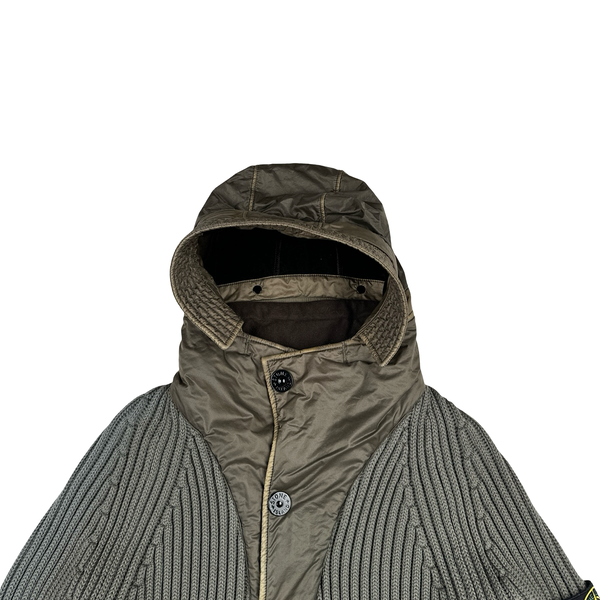 Stone Island 2018 Grey Heavyweight Knit Mussola Gommata Hybrid Buttoned Jumper - Large