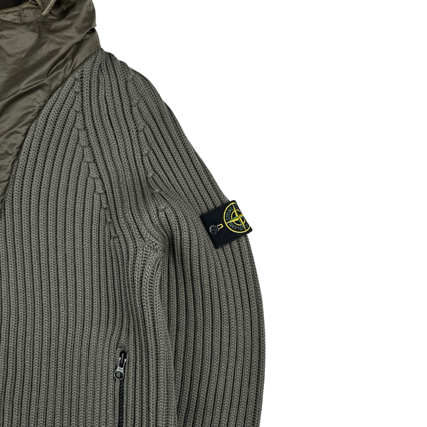 Stone Island 2018 Grey Heavyweight Knit Mussola Gommata Hybrid Buttoned Jumper - Large