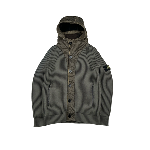 Stone Island 2018 Grey Heavyweight Knit Mussola Gommata Hybrid Buttoned Jumper - Large