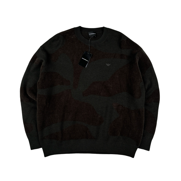 Emporio Armani Logo Wool Blend Camo Crewneck Jumper - Large