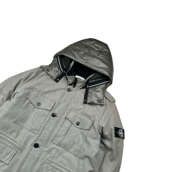 Stone Island 2014 Grey Ice Wool Blend Down Jacket - XL