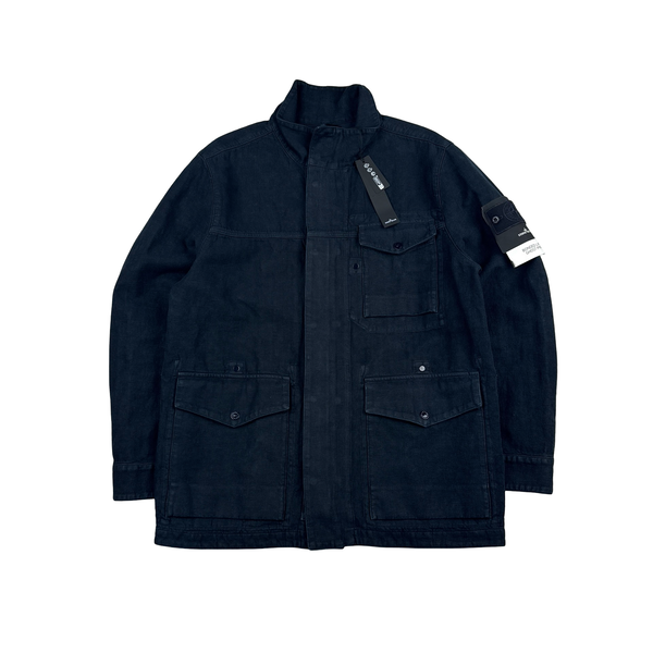 Stone Island 2025 New Season Bonded Linen Navy Ghost Piece Jacket - Large