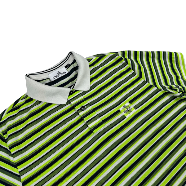 Stone Island 2012 Green Striped Patch Cotton Short Sleeve Polo - XL