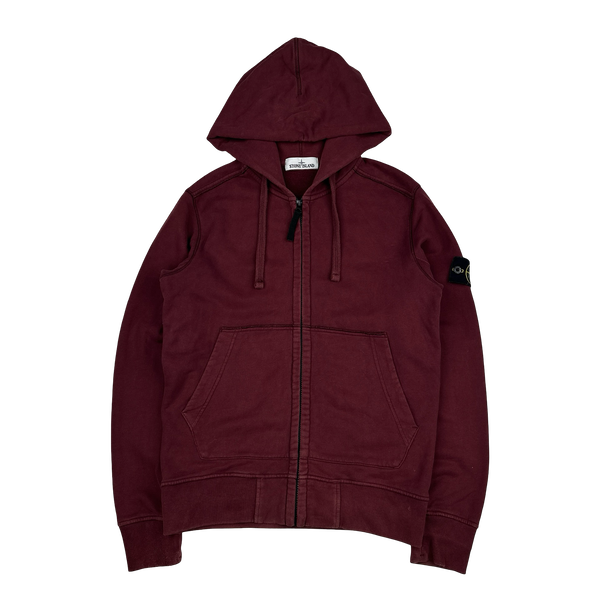 Stone Island 2018 Burgundy Cotton Zipped Hoodie - Medium