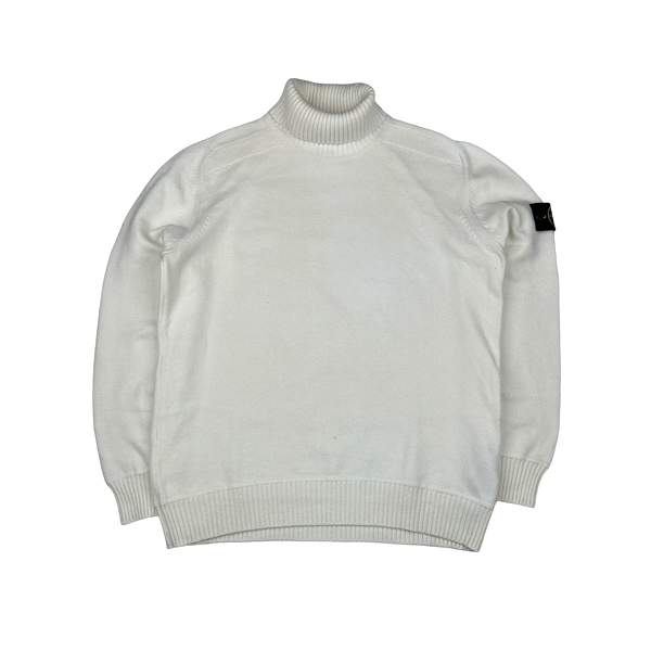 Stone Island 2022 White Ribbed Roll Neck Knit Jumper - XL
