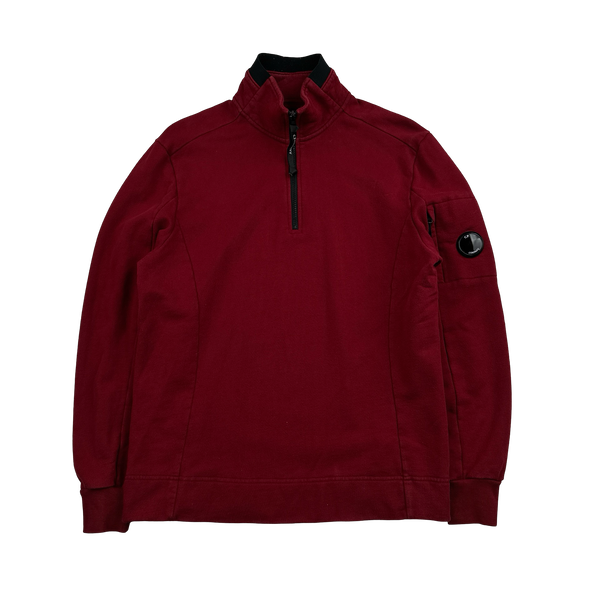 CP Company Red Cotton Lens Viewer Quarter Zip Pullover - Large