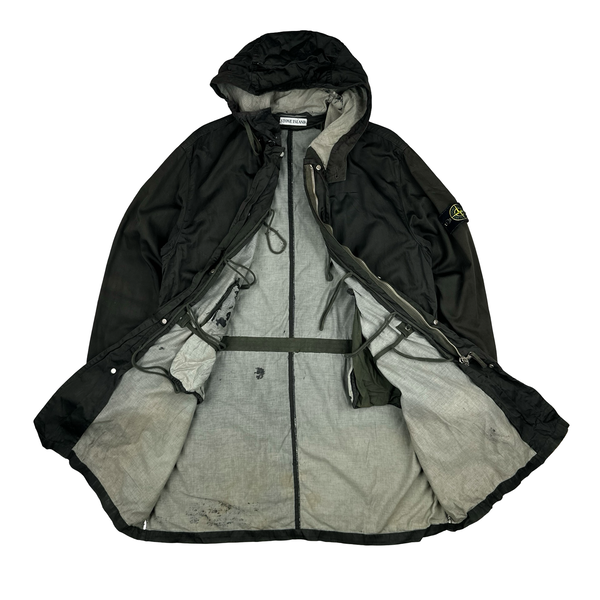 Stone Island Vintage Khaki Green Raso Gommato Long Jacket - XL
