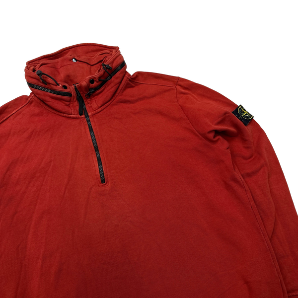 Stone Island Red Cotton Quarter Zip Pullover - XXL