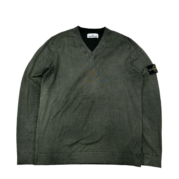 Stone Island 2017 Green Hand Sprayed V-Neck Knit Jumper - XXL