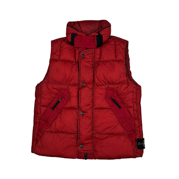 Stone Island 2009 Red Opaque Nylon Tela Down Gilet - Large