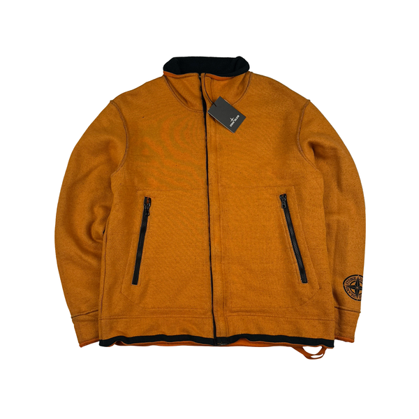 Stone Island 2003 Orange Compass Stretch Cotton Fleece Zip Jumper - Large