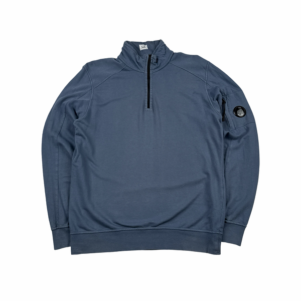 CP Company Blue Cotton Lens Viewer Quarter Zip Pullover - Large