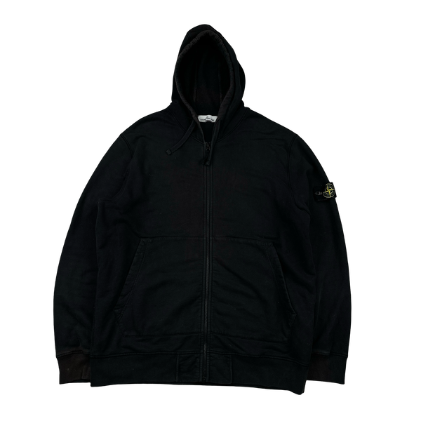 Stone Island 2021 Black Cotton Zipped Hoodie - 3XL