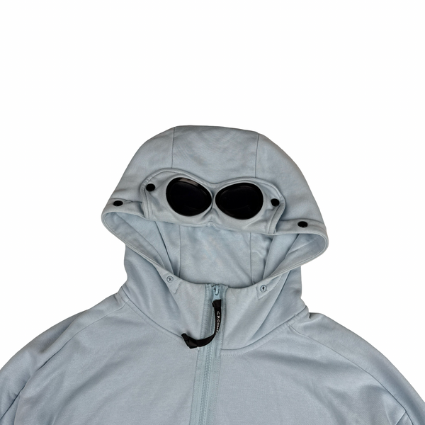 CP Company Baby Blue Cotton Goggle Zipped Hoodie - Medium