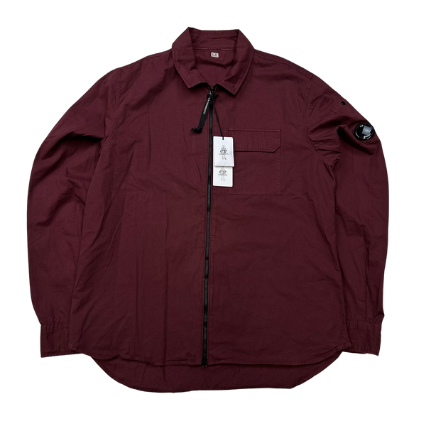 CP Company Burgundy Zipped Cotton Overshirt - XL