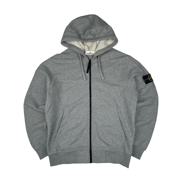 Stone Island 2020 Light Grey Zipped Cotton Hoodie - Large