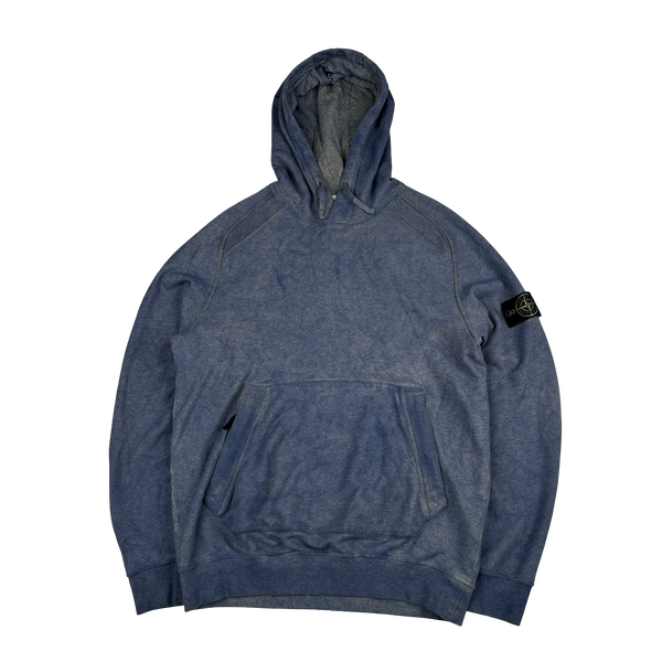 Stone Island 2021 Blue Dust Treatment Pullover Hoodie - Large
