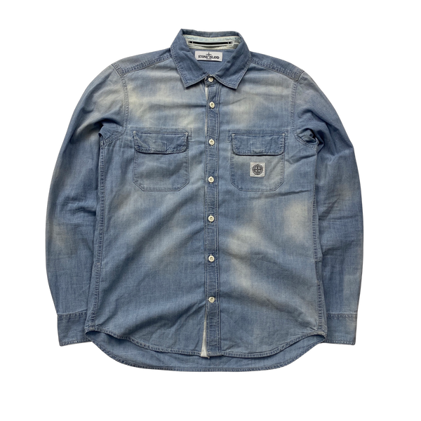Stone Island 2013 Blue Acid Wash Denim Cotton Shirt - Medium