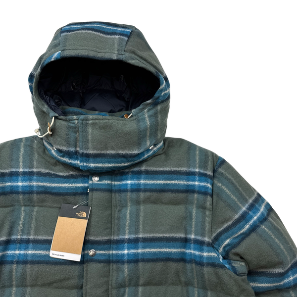 North Face Blue Nova Check Down Filled Wool Blend Puffer Jacket - XL