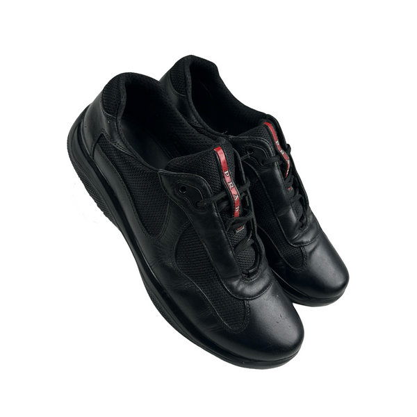 Prada Black Red Tab Cup Trainers - UK 9