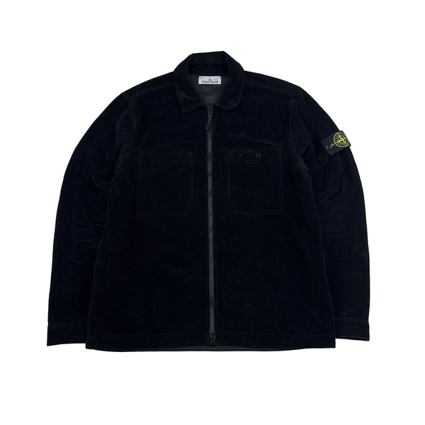 Stone Island 2019 Black Corduroy Chest Pocket Zipped Overshirt - Large