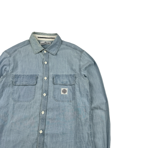 Stone Island 2013 Blue Denim Patch Buttoned Shirt - Large