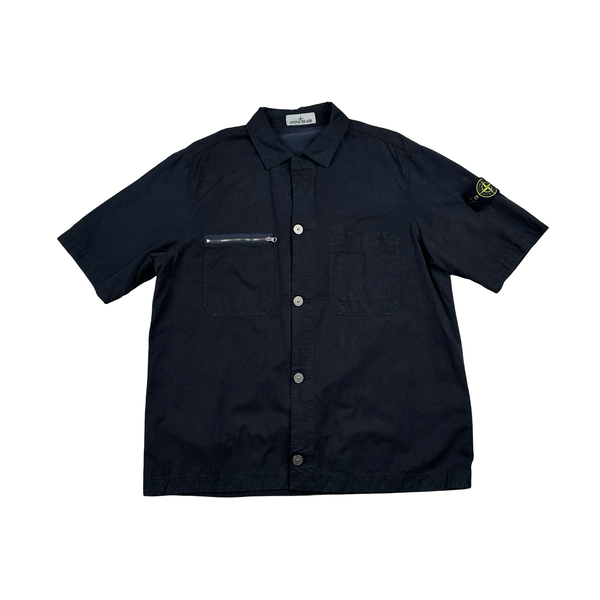 Stone Island 2023 Navy Cotton Cupro Short Sleeve Overshirt - Large