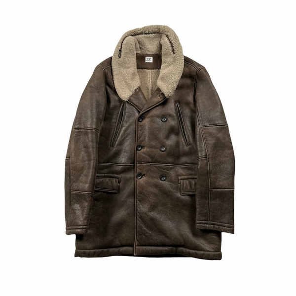 CP Company Brown Wool Shearling Lined Leather Jacket - Large