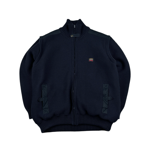Paul And Shark 90’s Navy Thick Heavyweight Reversable Spellout Knit Jacket - Large
