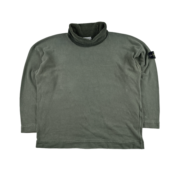 激レア！1995s STONE  VINTAGE SWEAT Stone Island Vintage 1995 Green Chenille Neck Cotton Vintage Roll