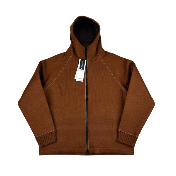 Stone Island 2025 Marina Brown Felted Wool Woven Knit Zipped Jacket - Large