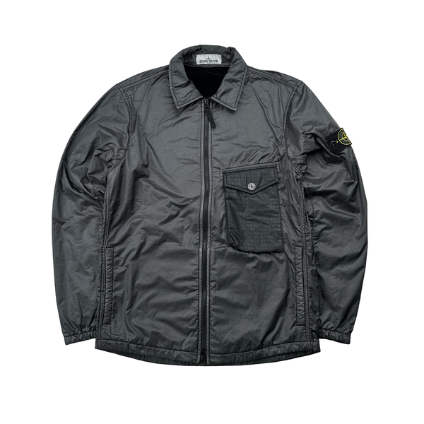 Stone Island 2020 Black Lamy Flock Zipped Overshirt - Medium