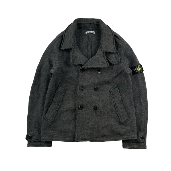 Stone Island 2008 Charcoal Double Breasted Wool Pea Coat - Large