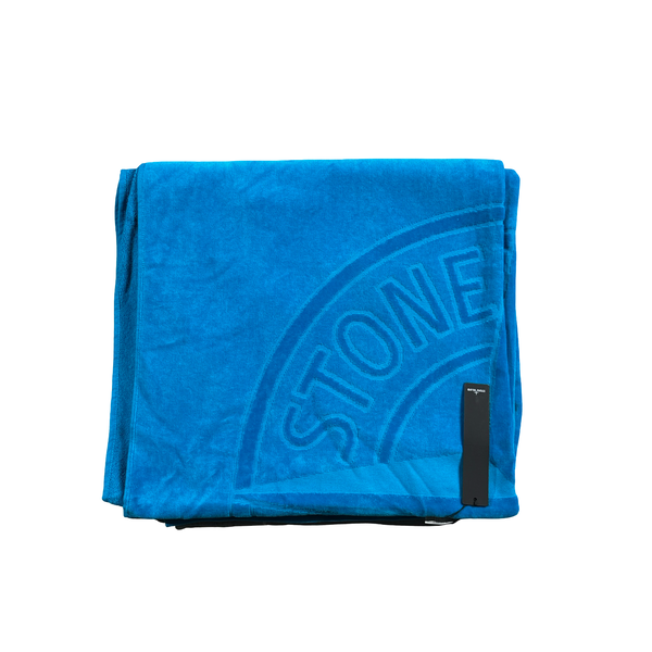 Stone Island Embroidered Logo Blue Beach Towel