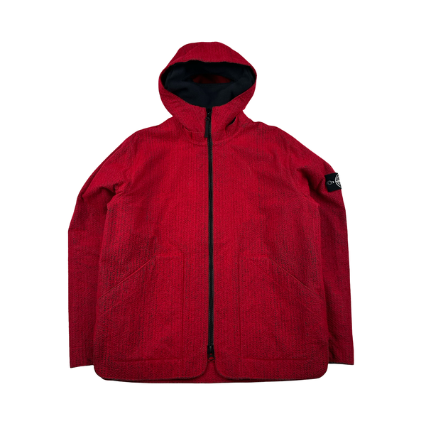 Stone Island 2022 Red Needle Punched Reflective Balaclava Jacket - Large