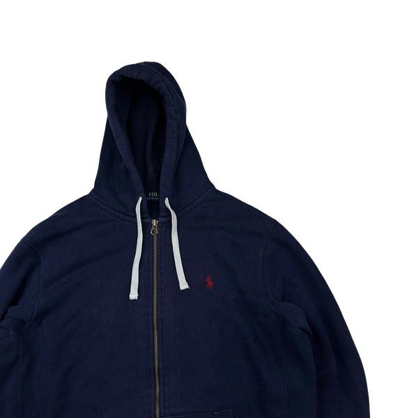 Ralph Lauren Navy Thick Cotton Zipped Hoodie - Large