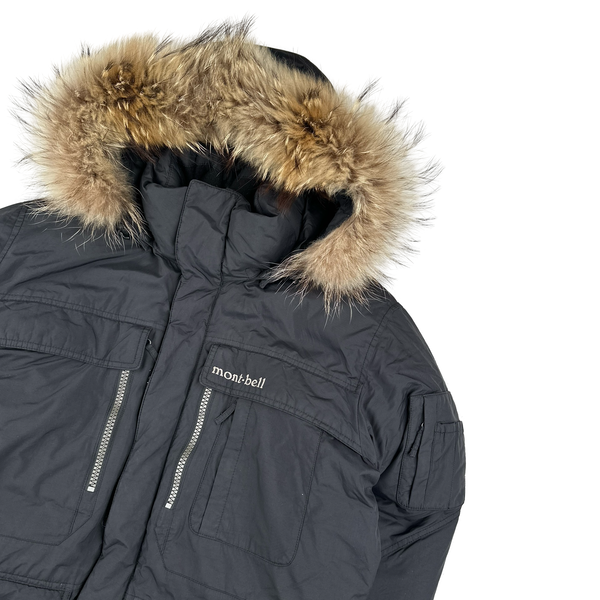 Montbell Down Filled Black Fur Hood Trim Puffer Jacket - Medium