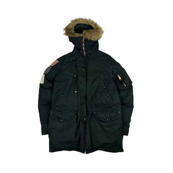 Ralph Lauren Black Fur Hooded Parka Jacket - Small