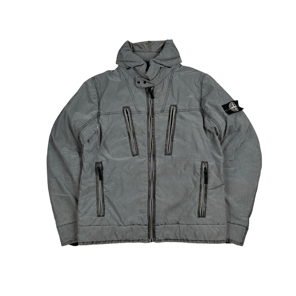 Stone Island Silver Liquid Reflective Fleece Lined Jacket - Large