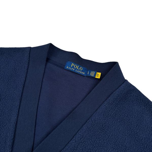 Ralph Lauren Polo Navy Buttoned Varsity Letterman Fleece Cardigan - Large