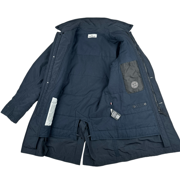 Stone Island Micro Reps Navy Primaloft Lined Long Jacket - Medium