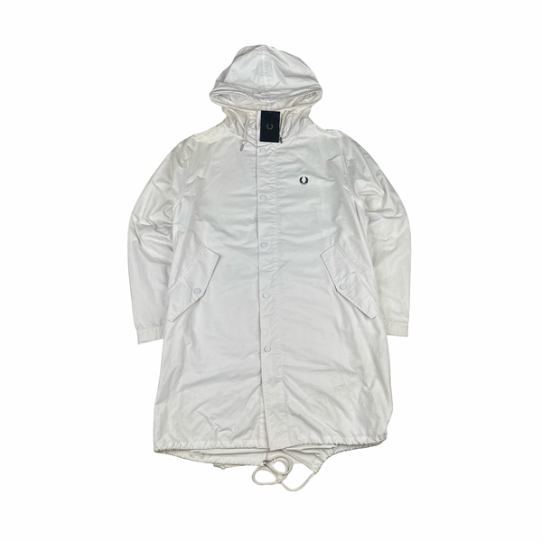 Fred Perry White Lightweight Long Fishtail Jacket - Large