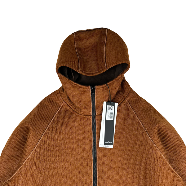 Stone Island 2025 Marina Brown Felted Wool Woven Knit Zipped Jacket - Large