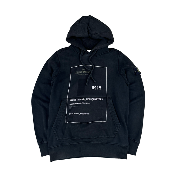 Stone Island 2018 Black Graphic Pullover Hoodie - Medium