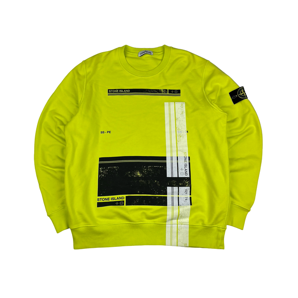 Stone Island 2021 Neon Yellow Graphic Crewneck Jumper - XL