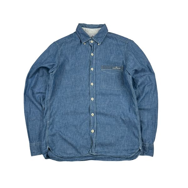 Stone Island Cotton 2014 Chambray Spellout Shirt - Small