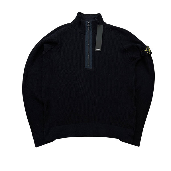 Stone Island 2022 Midnight Navy Quarter Zip Knit Jumper - Small