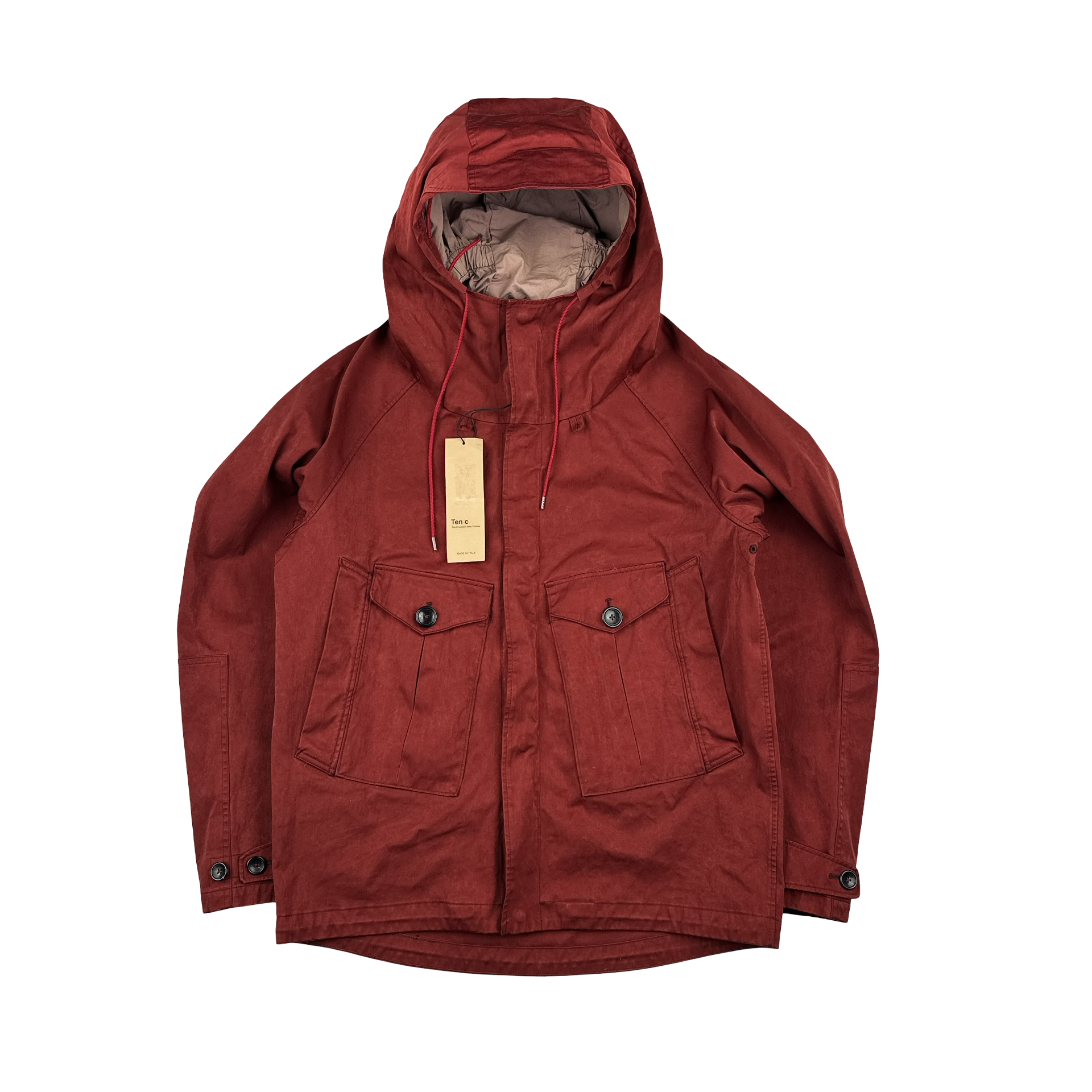 Ten C Red Chest Pocket Lined Hood Tempest Anorak Jacket - Large